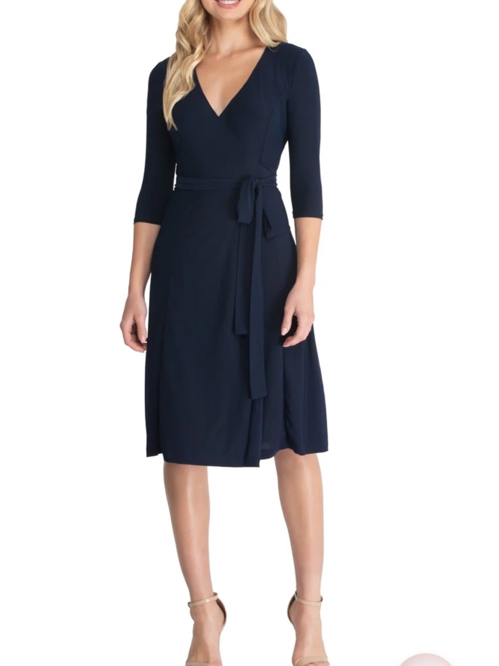 Kiyonna NEW Essential Wrap Dress Navy Blue size L Large Made In USA NWT Tie